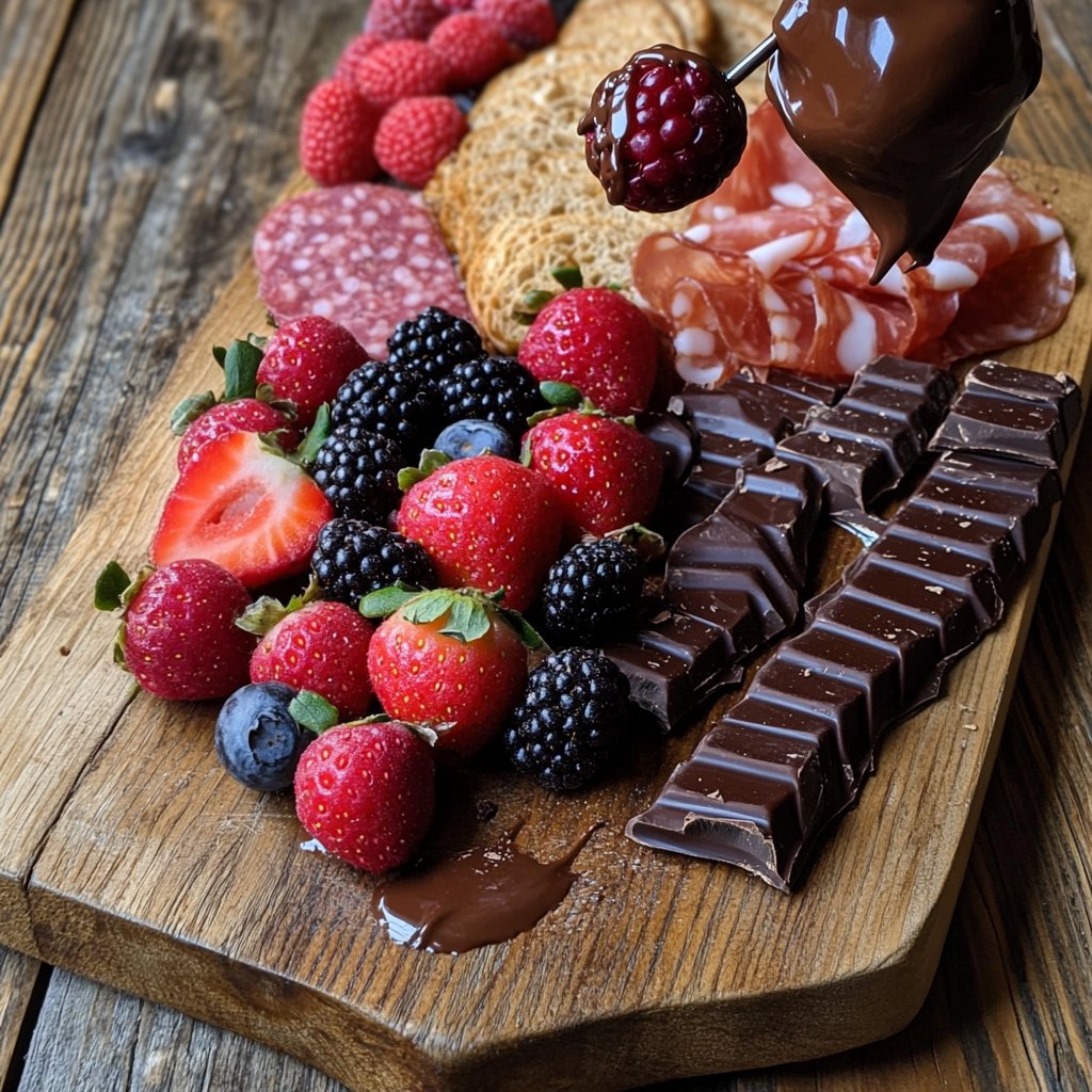 Valentines Charcuterie Board with Chocolate and Berries