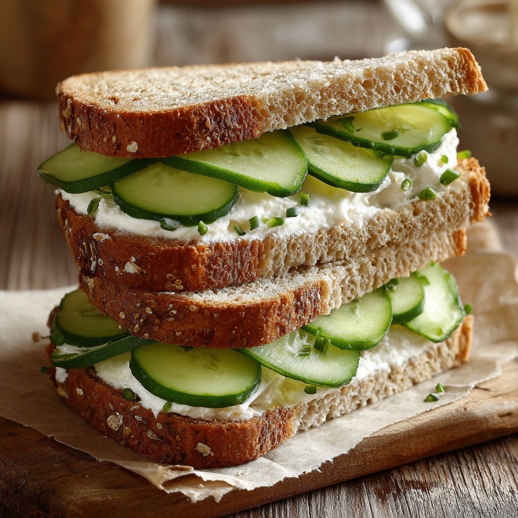 Light Cucumber Cream Cheese Sandwich Lunch